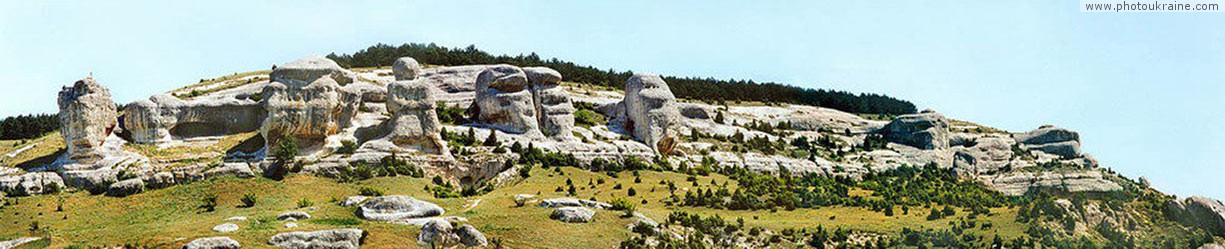 Town Bakhchysaray. Sphinxes of Churuk-Su cliffs Autonomous Republic of Crimea panorama   photo ukraine