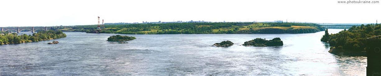 City Zaporizhzhia. Island Khortytsia on Dnieper river Zaporizhzhia Region panorama   photo ukraine