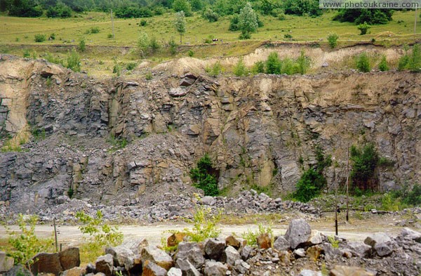 Zhezheliv. Fragment of wall of granite quarry Vinnytsia Region Ukraine photos