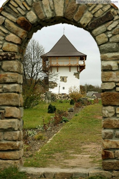 Busha. Tower of castle  through kind of stylized gate Vinnytsia Region Ukraine photos