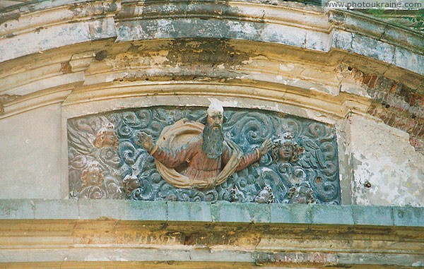Olyka. Most notable sculptural decoration front elevation of Trinity church Volyn Region Ukraine photos