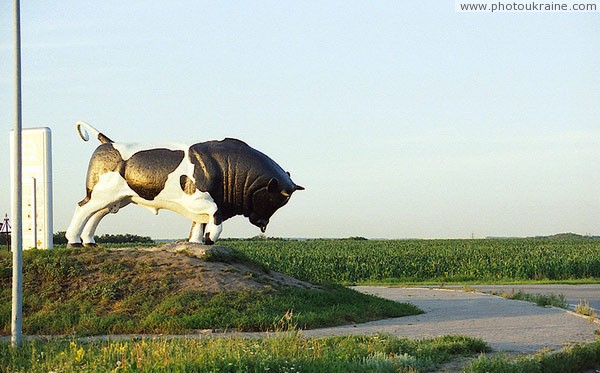 Dnipropetrovsk. Bull-monument in suburb Dnipropetrovsk Region Ukraine photos