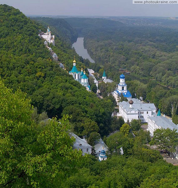 Sviatogirsk. View of monastery from monument Artem Donetsk Region Ukraine photos