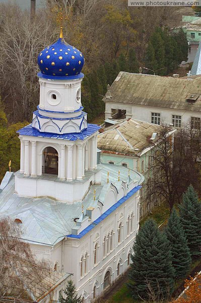 Sviatogirska lavra. Pokrovsky temple with chalk cliffs Donetsk Region Ukraine photos