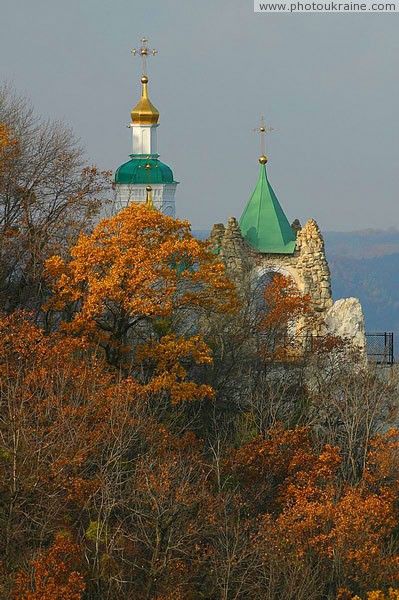 Sviatogirska lavra. Golden Autumn temple rock Donetsk Region Ukraine photos