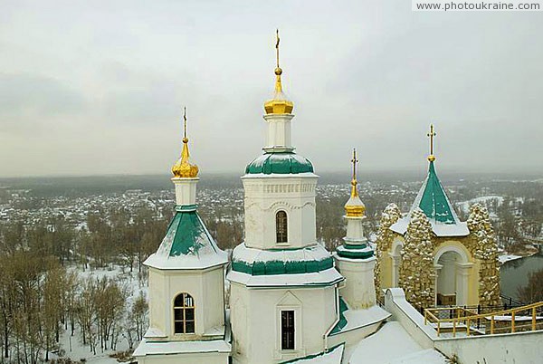 Sviatogirska lavra. Nicholas church and St. Andrew's chapel in winter Donetsk Region Ukraine photos