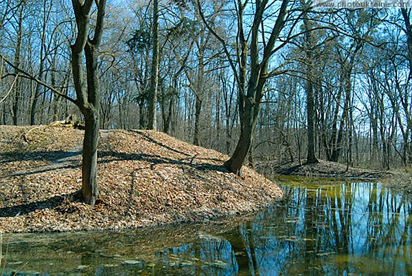 Nova Chortoryia. Hill and pond in manor park Zhytomyr Region Ukraine photos