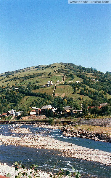Rakhiv. Steep slope of valley of river Tisa Zakarpattia Region Ukraine photos