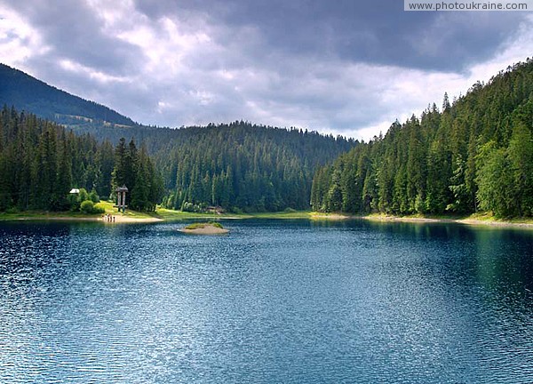 Reserve Synevyr. Synevyr lake with island Zakarpattia Region Ukraine photos