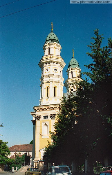 Uzhgorod. Exaltation of Cross Cathedral bell tower Zakarpattia Region Ukraine photos