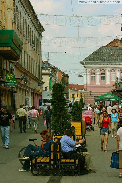 Uzhgorod. Stream of people on street Korzo Zakarpattia Region Ukraine photos