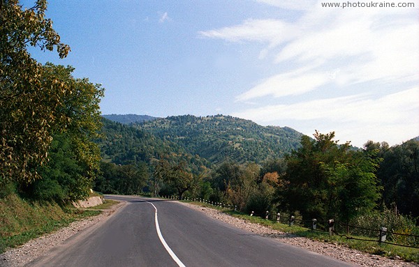 Khmeliv. Scenic stretch of road Tiachiv  Rakhiv Zakarpattia Region Ukraine photos