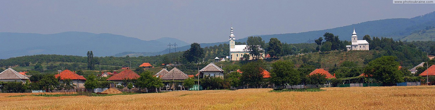Kliachanovo. Panorama village with temples Zakarpattia Region Ukraine photos