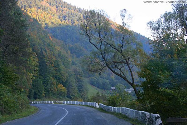 Morning on highway Tiachiv  Rakhiv Zakarpattia Region Ukraine photos