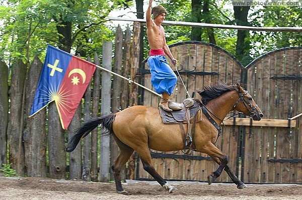 Zaporizhzhia. Horse theatre  fearlessly standing on the horse Zaporizhzhia Region Ukraine photos