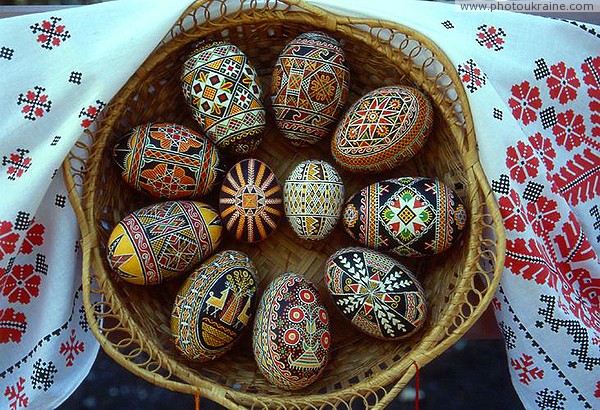 Kolomyia. Museum of Easter Eggs - basket with eggs Ivano-Frankivsk Region Ukraine photos