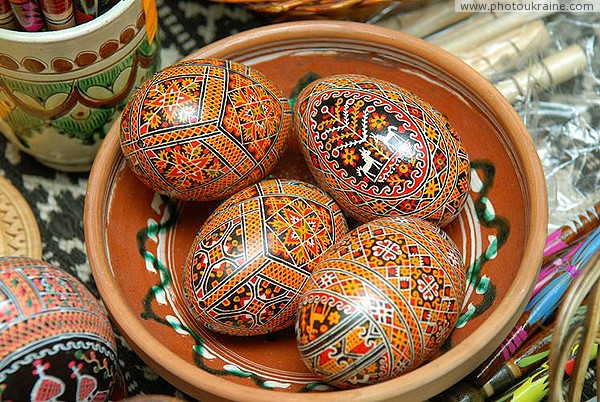 Kolomyia. The Museum of Easter Eggs - a clay plate with painted eggs Ivano-Frankivsk Region Ukraine photos
