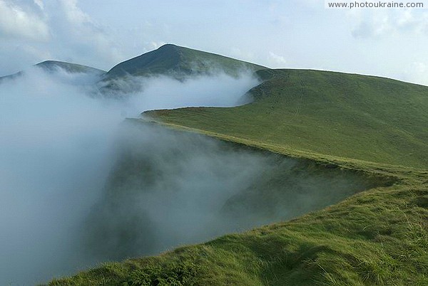 Pre-Carpathians. Fog rising from the valley Ivano-Frankivsk Region Ukraine photos