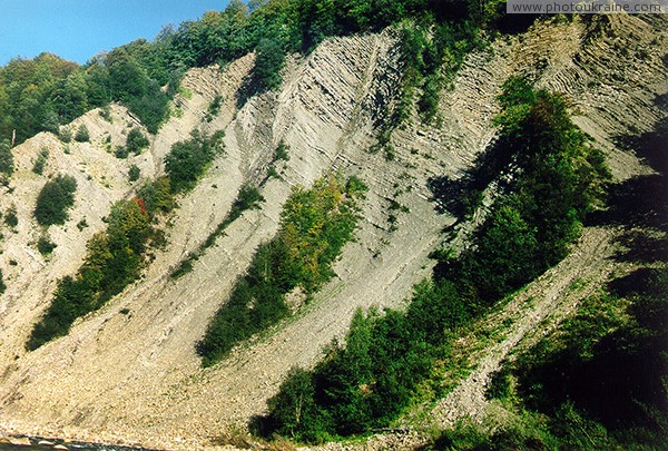 Yaremche. Paleogene flysch rock on the banks of the Prut Ivano-Frankivsk Region Ukraine photos