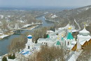 Sviatogirska lavra. Winter view of Lavra of chalk cliffs, Donetsk Region, Monasteries 
