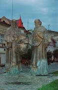 Mukacheve. Cyril & Methodius monument in evening, Zakarpattia Region, Monuments 