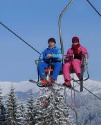 Bukovel. Skiers on a 2-chair lift, Ivano-Frankivsk Region, Peoples 