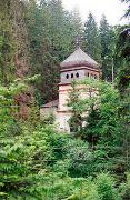 Maniavsky monastery. Gate tower bell tower in the forest, Ivano-Frankivsk Region, Monasteries 