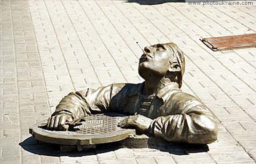 Town Berdiansk. Monument to plumber Michael Zaporizhzhia Region Ukraine photos
