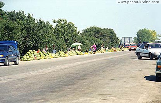 Small town Chaplynka. Fair near road Kherson Region Ukraine photos