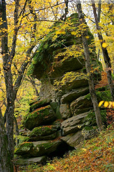 Busha. Sandstone block sliding on slope Vinnytsia Region Ukraine photos