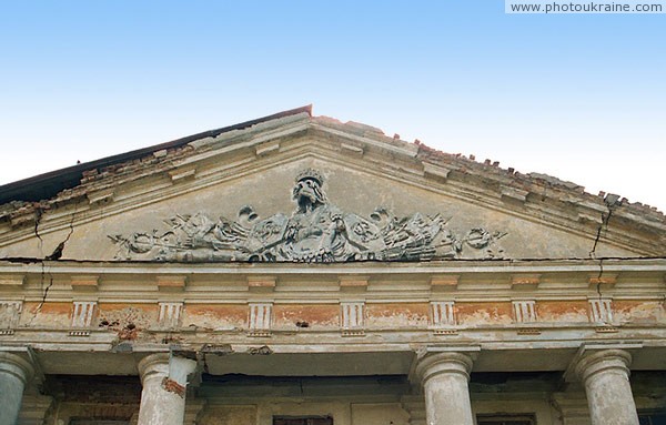 Tulchyn. Remains of stucco on pediment of lateral wings Vinnytsia Region Ukraine photos