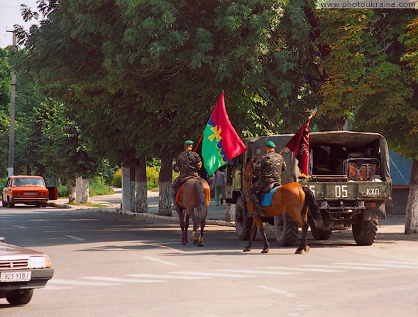 Tulchyn. Modern Cossacks on town street Vinnytsia Region Ukraine photos