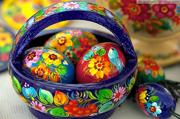 Petrykivka. And basket and eggs Dnipropetrovsk Region Ukraine photos