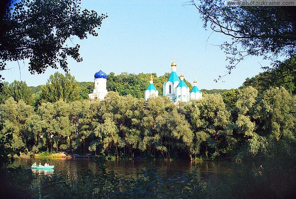 Sviatogirska lavra. Lavra temples over Siverskyi Donets Donetsk Region Ukraine photos
