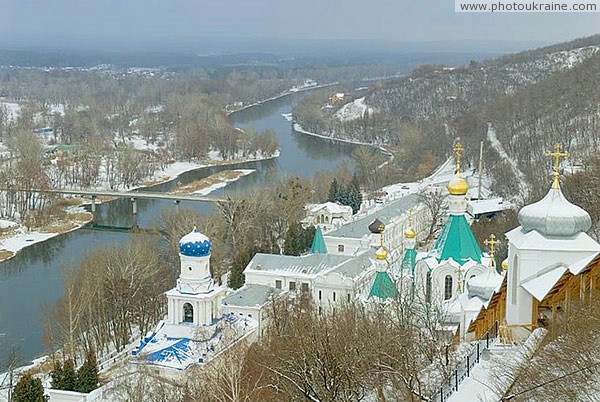 Sviatogirska lavra. Winter view of Lavra of chalk cliffs Donetsk Region Ukraine photos