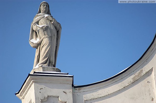 Berdychiv. Sculpture on front facade of church Zhytomyr Region Ukraine photos