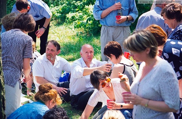 Picnic of geographers on banks of river Tnia Zhytomyr Region Ukraine photos