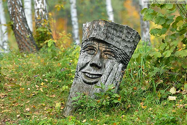 Trygiria. Wooden merry goblin Zhytomyr Region Ukraine photos