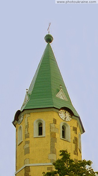Vynogradiv. Top of bell Ascension Church Zakarpattia Region Ukraine photos