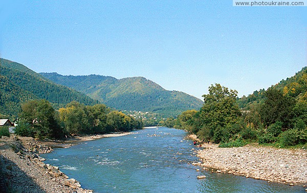 Dilove. Valley of Tisa river in sign of Centre of Europe Zakarpattia Region Ukraine photos