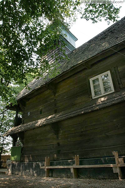 Deshkovtysia. Side elevation of Protection Church Zakarpattia Region Ukraine photos