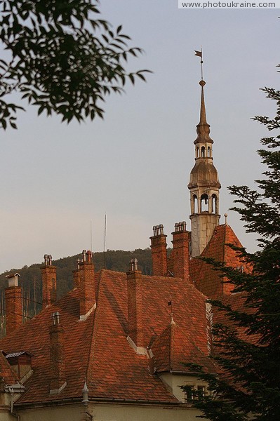 Karpaty. Chimneys Shenborn palace Zakarpattia Region Ukraine photos