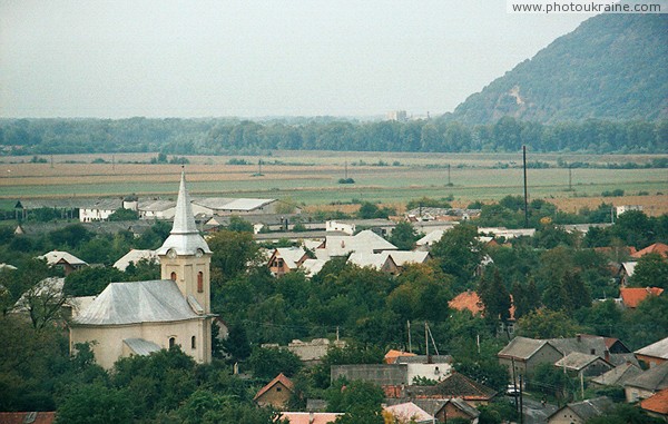 Korolevo. View of village with castle hill Zakarpattia Region Ukraine photos