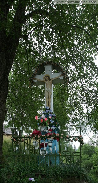 Kostryna. Crucifix at Holy Protection Church Zakarpattia Region Ukraine photos