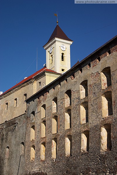 Mukacheve. Clock tower above castle walls Zakarpattia Region Ukraine photos