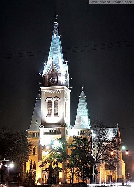 Mukacheve. Night miracle of church of St. Martin Zakarpattia Region Ukraine photos