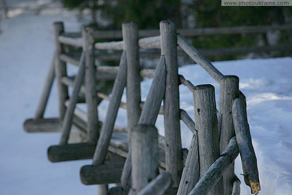 Reserve Synevyr. Parapet of bridge lake Zakarpattia Region Ukraine photos