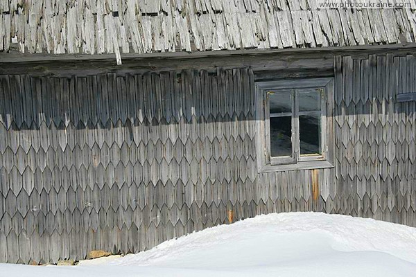 Reserve Synevyr. Wooden shelter in mountains Zakarpattia Region Ukraine photos