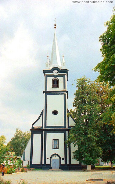 Tiachiv. Front facade of reform of church Zakarpattia Region Ukraine photos