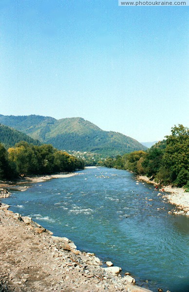 Khmeliv. Tisa River rapids channel Zakarpattia Region Ukraine photos